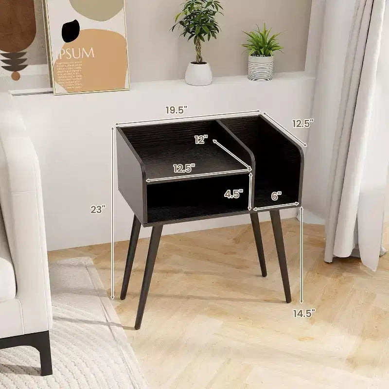 Costway 2er-Set Beistelltische im Mid-Century Modern Stil mit offenen Ablagen und Metallbeinen