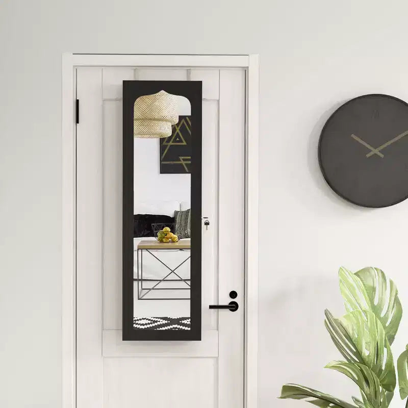 Costway Schmuckschrank mit Ganzkörperspiegel und eingebauten LED-Leuchten, Haken und Regalen