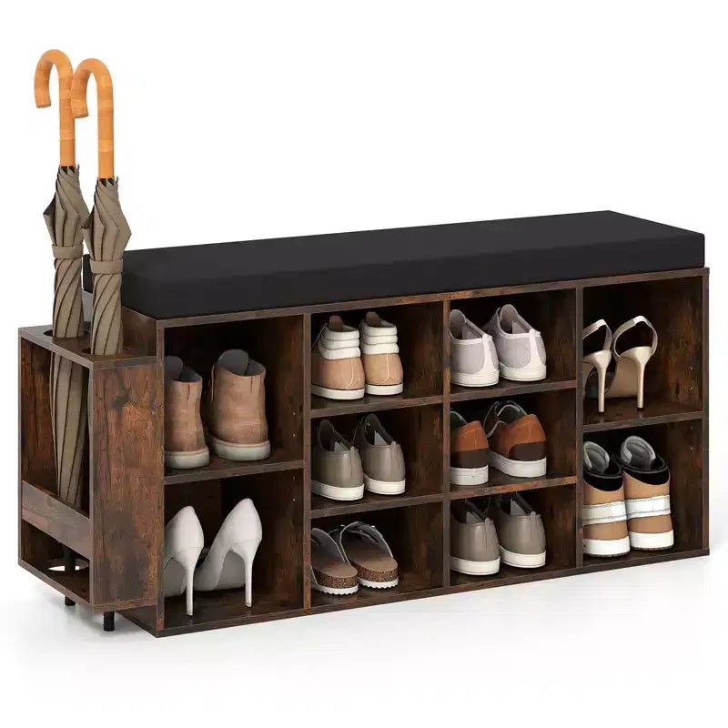 Costway Shoe Storage Bench w/Umbrella StandPadded Seat Adjustable & Removable Shelves