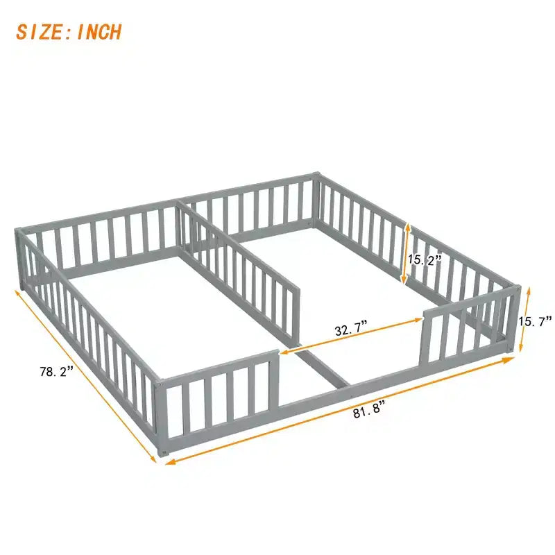 TUYOHW Doppel-Kleinkind-Bodenbett für Kinder mit Zaun, modernes Montessori-Bett mit Rausfallschutz für das Schlafzimmer