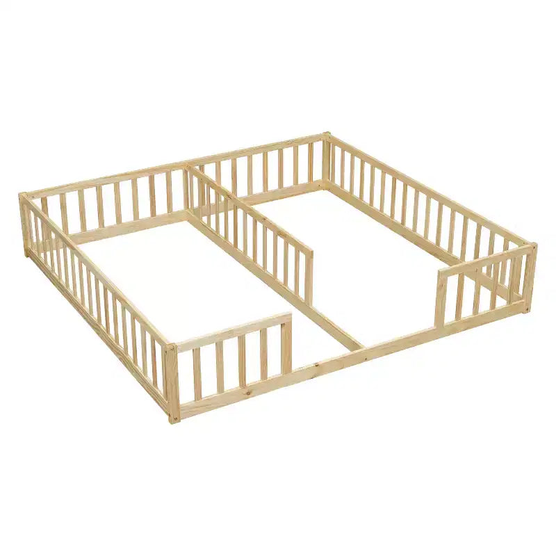 TUYOHW Doppel-Kleinkind-Bodenbett für Kinder mit Zaun, modernes Montessori-Bett mit Rausfallschutz für das Schlafzimmer