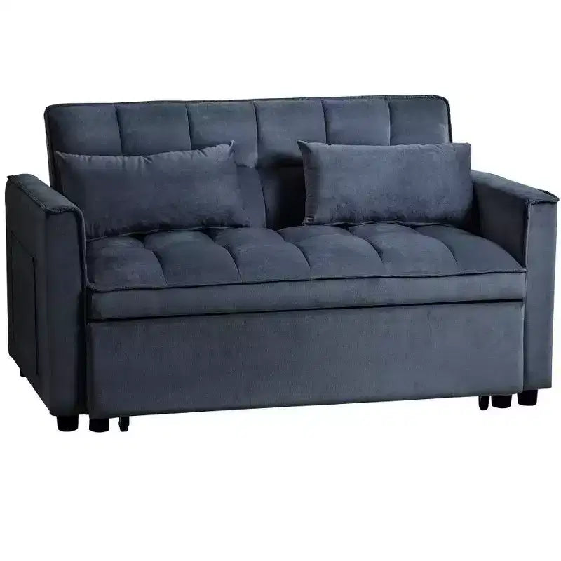 TUYOHW 3-in-1 Schlafsofa, modernes Ausziehsofa mit verstellbarer Rückenlehne und Aufbewahrungstaschen, Samt-Zweisitzer für Wohnzimmer