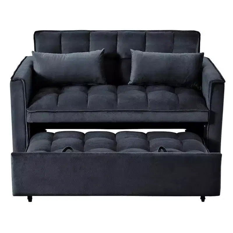 TUYOHW 3-in-1 Schlafsofa, modernes Ausziehsofa mit verstellbarer Rückenlehne und Aufbewahrungstaschen, Samt-Zweisitzer für Wohnzimmer