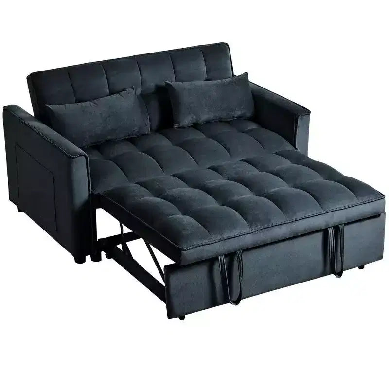 TUYOHW 3-in-1 Schlafsofa, modernes Ausziehsofa mit verstellbarer Rückenlehne und Aufbewahrungstaschen, Samt-Zweisitzer für Wohnzimmer