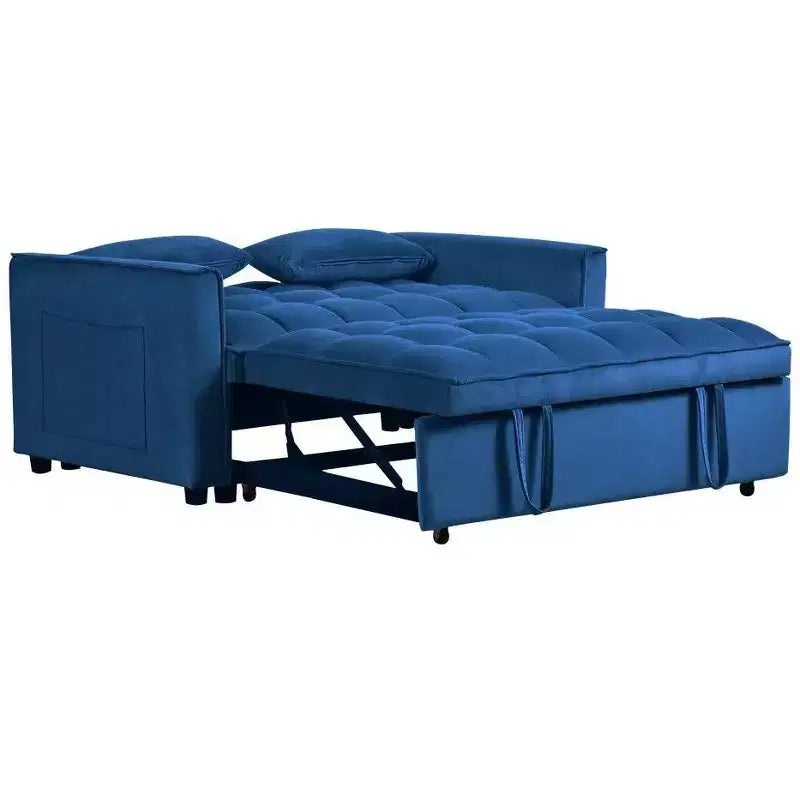 TUYOHW 3-in-1 Schlafsofa, modernes Ausziehsofa mit verstellbarer Rückenlehne und Aufbewahrungstaschen, Samt-Zweisitzer für Wohnzimmer