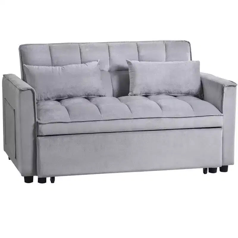 TUYOHW 3-in-1 Schlafsofa, modernes Ausziehsofa mit verstellbarer Rückenlehne und Aufbewahrungstaschen, Samt-Zweisitzer für Wohnzimmer