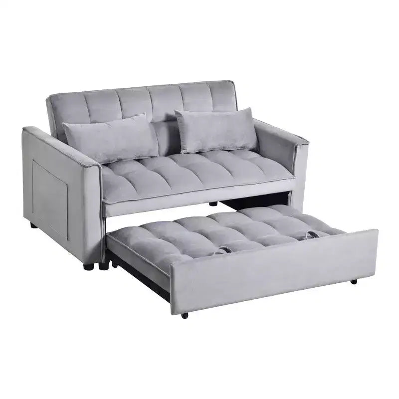 TUYOHW 3-in-1 Schlafsofa, modernes Ausziehsofa mit verstellbarer Rückenlehne und Aufbewahrungstaschen, Samt-Zweisitzer für Wohnzimmer