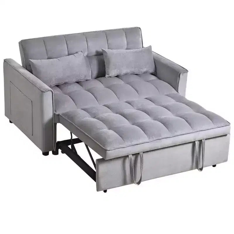 TUYOHW 3-in-1 Schlafsofa, modernes Ausziehsofa mit verstellbarer Rückenlehne und Aufbewahrungstaschen, Samt-Zweisitzer für Wohnzimmer
