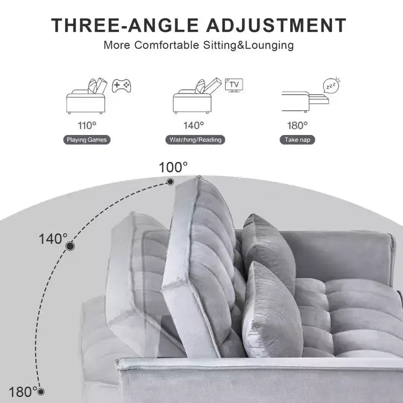 TUYOHW 3-in-1 Schlafsofa, modernes Ausziehsofa mit verstellbarer Rückenlehne und Aufbewahrungstaschen, Samt-Zweisitzer für Wohnzimmer