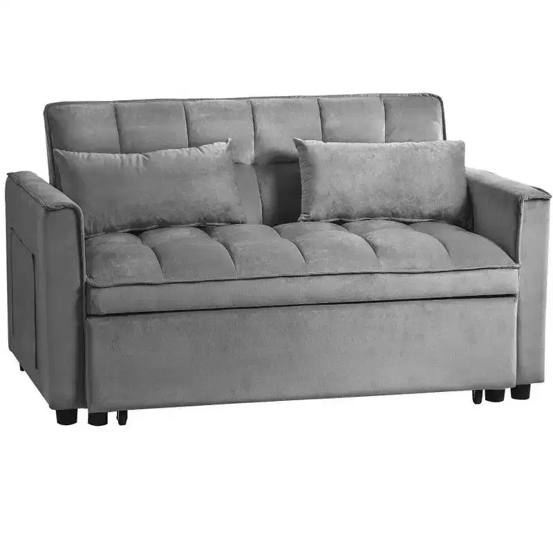 TUYOHW 3-in-1 Schlafsofa, modernes Ausziehsofa mit verstellbarer Rückenlehne und Aufbewahrungstaschen, Samt-Zweisitzer für Wohnzimmer