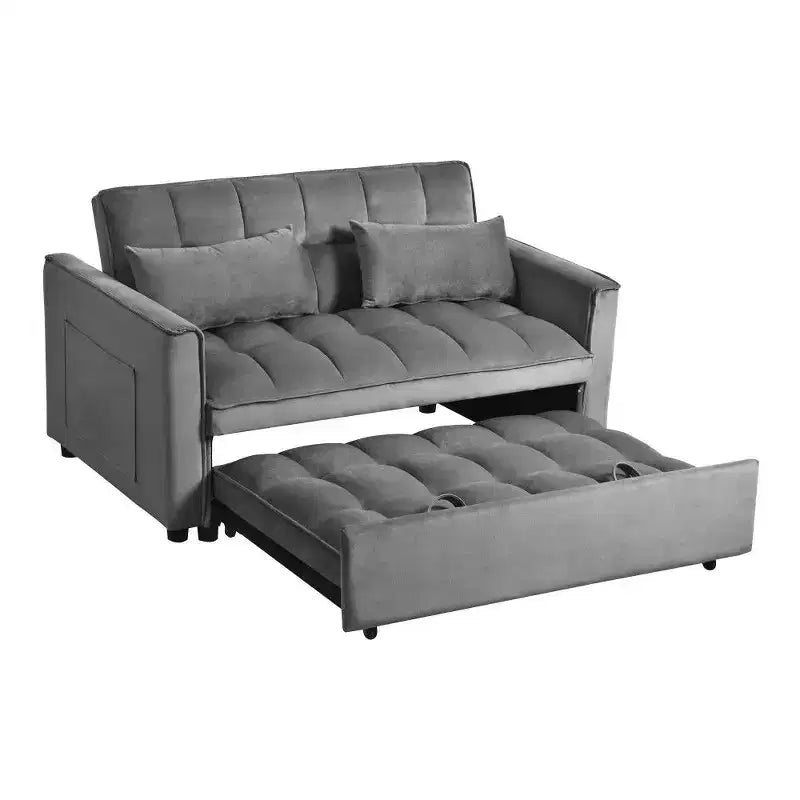 TUYOHW 3-in-1 Schlafsofa, modernes Ausziehsofa mit verstellbarer Rückenlehne und Aufbewahrungstaschen, Samt-Zweisitzer für Wohnzimmer