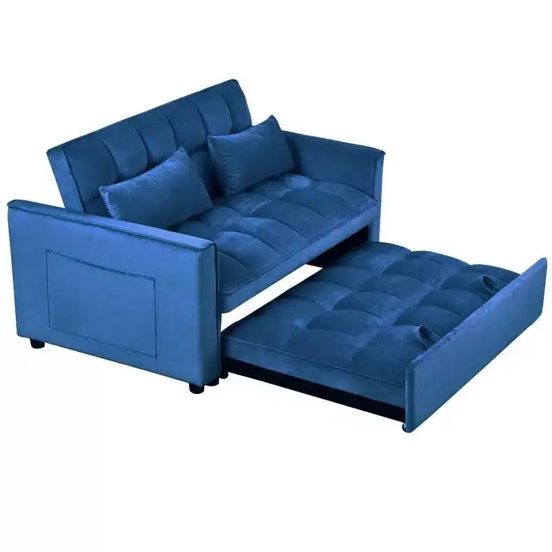 TUYOHW 3-in-1 Schlafsofa, modernes Ausziehsofa mit verstellbarer Rückenlehne und Aufbewahrungstaschen, Samt-Zweisitzer für Wohnzimmer