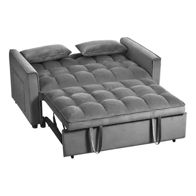 TUYOHW 3-in-1 Schlafsofa, modernes Ausziehsofa mit verstellbarer Rückenlehne und Aufbewahrungstaschen, Samt-Zweisitzer für Wohnzimmer