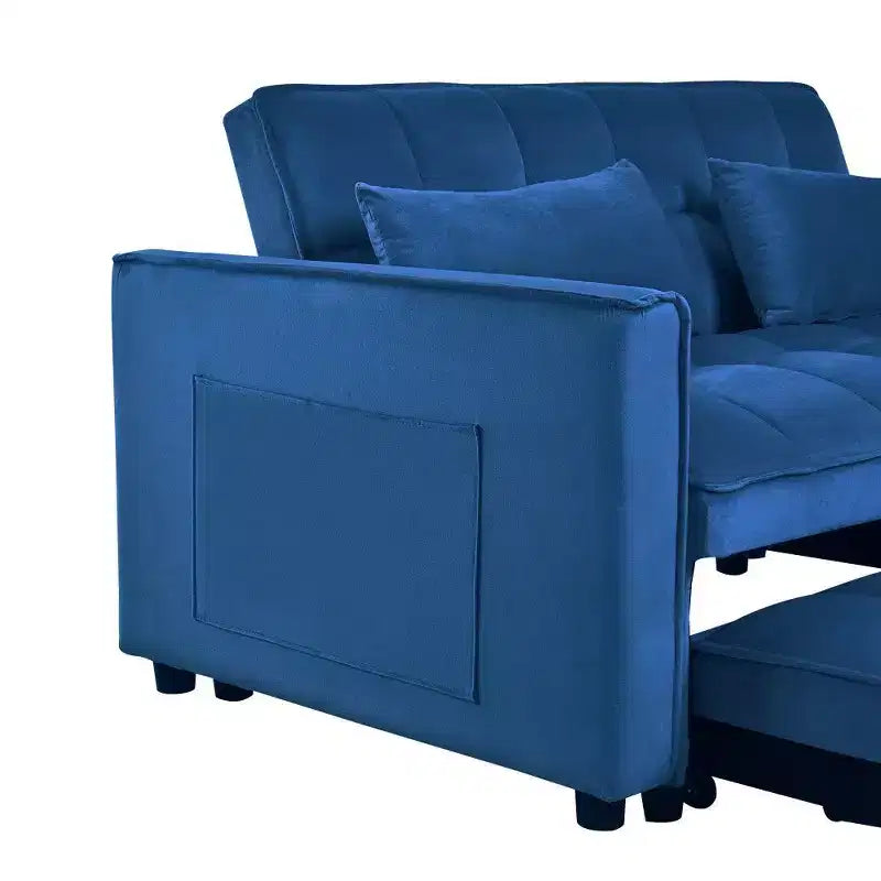 TUYOHW 3-in-1 Schlafsofa, modernes Ausziehsofa mit verstellbarer Rückenlehne und Aufbewahrungstaschen, Samt-Zweisitzer für Wohnzimmer