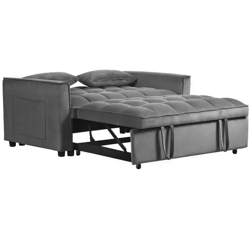 TUYOHW 3-in-1 Schlafsofa, modernes Ausziehsofa mit verstellbarer Rückenlehne und Aufbewahrungstaschen, Samt-Zweisitzer für Wohnzimmer
