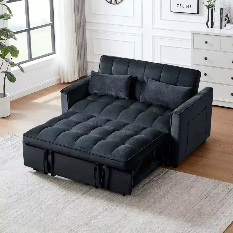 TUYOHW 3-in-1 Schlafsofa, modernes Ausziehsofa mit verstellbarer Rückenlehne und Aufbewahrungstaschen, Samt-Zweisitzer für Wohnzimmer