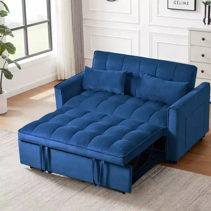 TUYOHW 3-in-1 Schlafsofa, modernes Ausziehsofa mit verstellbarer Rückenlehne und Aufbewahrungstaschen, Samt-Zweisitzer für Wohnzimmer