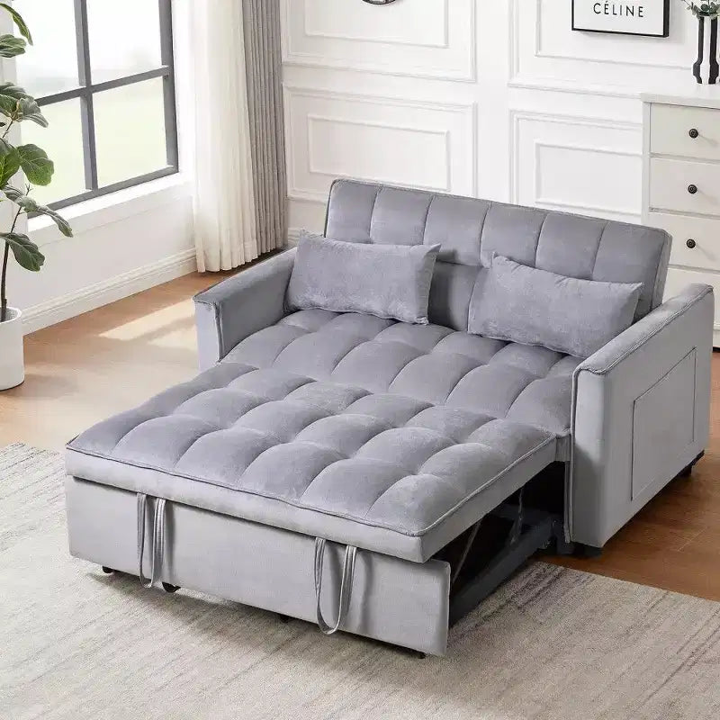 TUYOHW 3-in-1 Convertible Sleeper Sofa Bed,Modern Pull Out Couch with Adjustable Backrest & Storage Pockets,Velvet Loveseat for Living Room