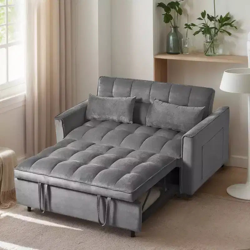 TUYOHW 3-in-1 Schlafsofa, modernes Ausziehsofa mit verstellbarer Rückenlehne und Aufbewahrungstaschen, Samt-Zweisitzer für Wohnzimmer