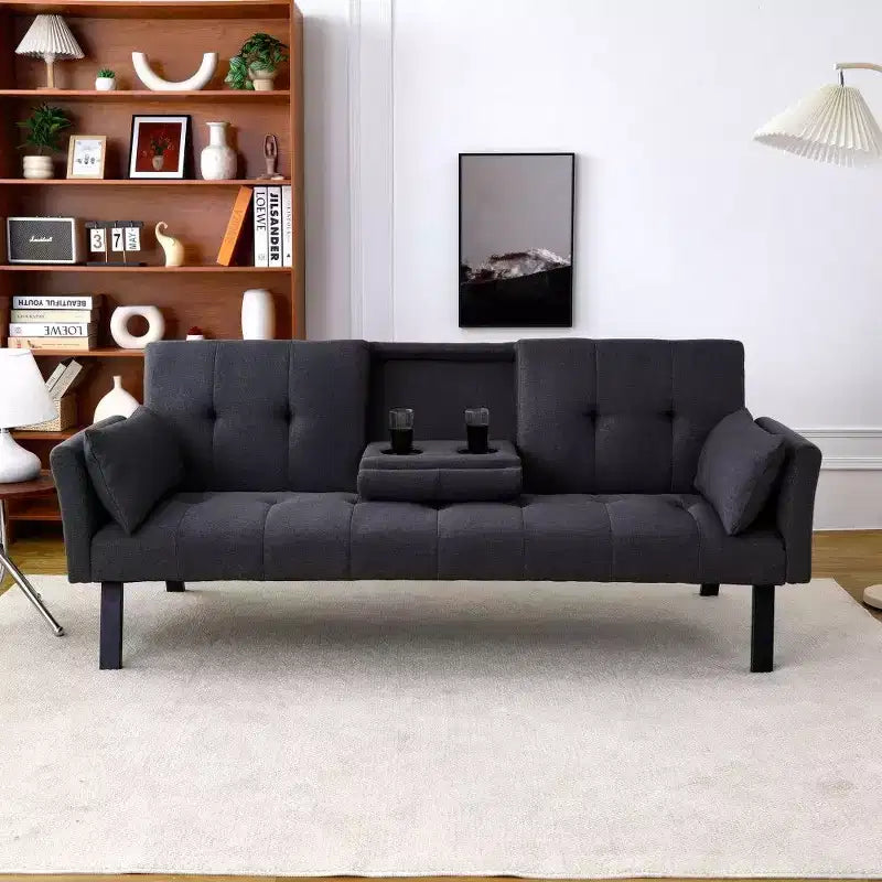 TUYOHW 70" klappbares Schlafsofa mit Getränkehalter & Seitenablage, Baumwoll-Leinen-Schlafsofa für kleine Räume