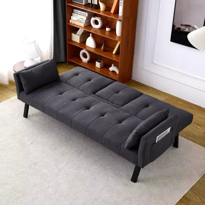 TUYOHW 70" klappbares Schlafsofa mit Getränkehalter & Seitenablage, Baumwoll-Leinen-Schlafsofa für kleine Räume