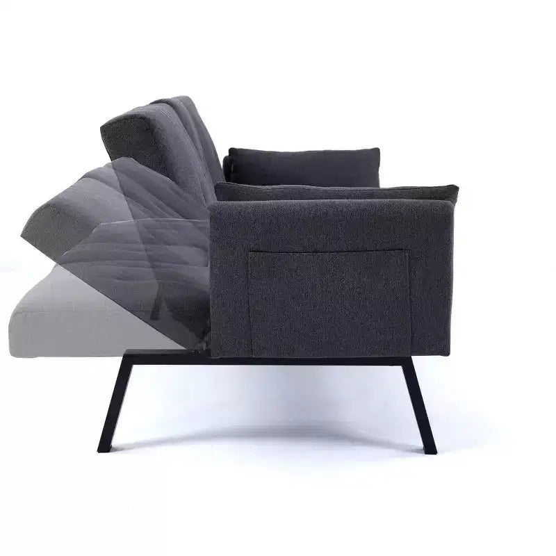 TUYOHW 70" klappbares Schlafsofa mit Getränkehalter & Seitenablage, Baumwoll-Leinen-Schlafsofa für kleine Räume