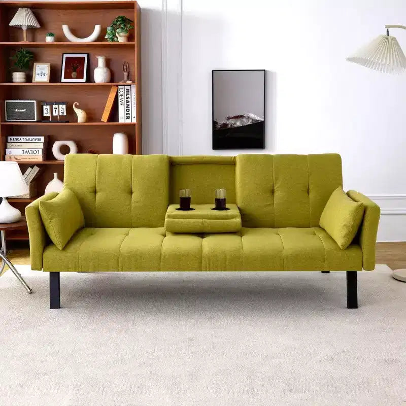 TUYOHW 70" klappbares Schlafsofa mit Getränkehalter & Seitenablage, Baumwoll-Leinen-Schlafsofa für kleine Räume