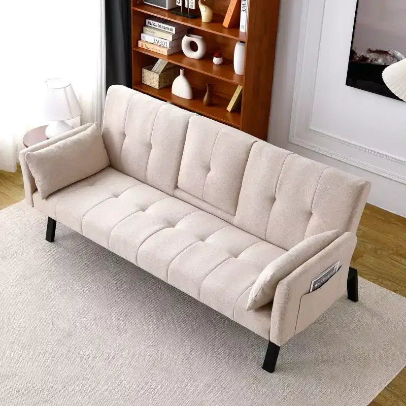 TUYOHW 70" klappbares Schlafsofa mit Getränkehalter & Seitenablage, Baumwoll-Leinen-Schlafsofa für kleine Räume