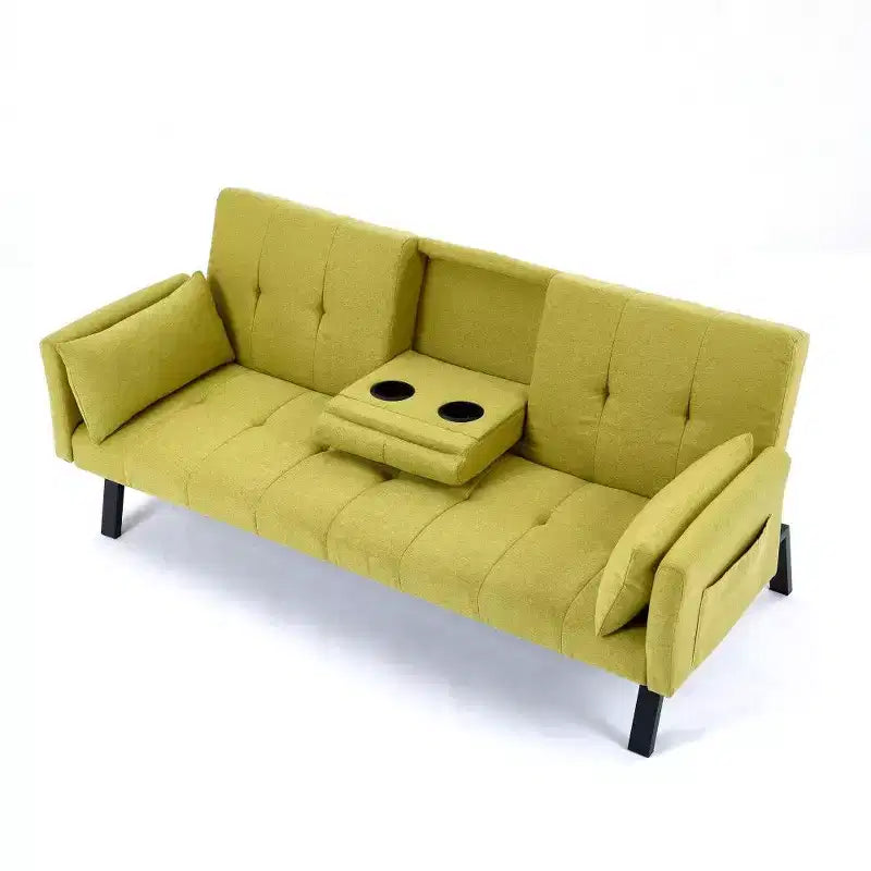 TUYOHW 70" klappbares Schlafsofa mit Getränkehalter & Seitenablage, Baumwoll-Leinen-Schlafsofa für kleine Räume