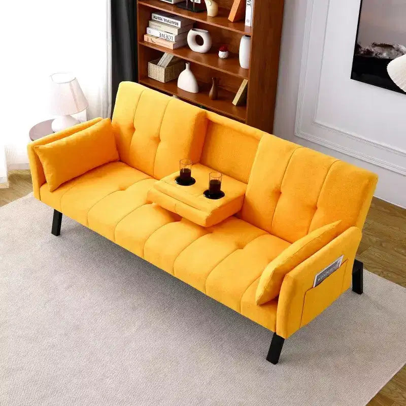 TUYOHW 70" klappbares Schlafsofa mit Getränkehalter & Seitenablage, Baumwoll-Leinen-Schlafsofa für kleine Räume