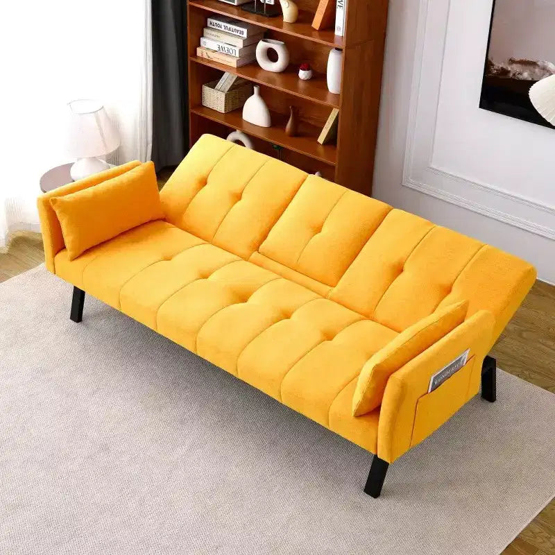 TUYOHW 70" klappbares Schlafsofa mit Getränkehalter & Seitenablage, Baumwoll-Leinen-Schlafsofa für kleine Räume