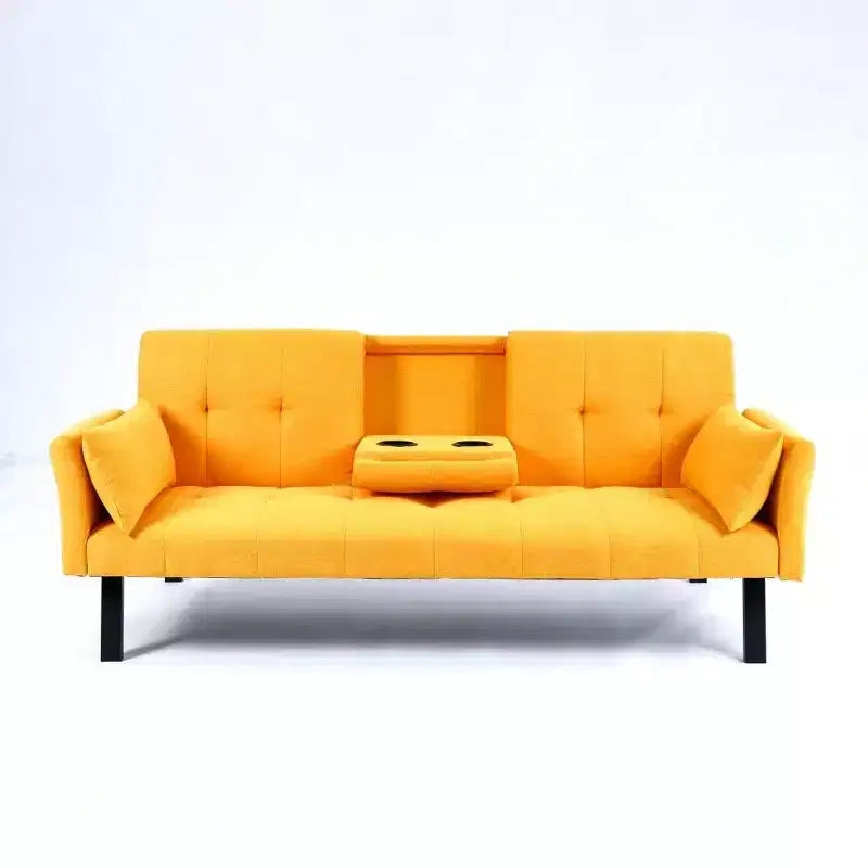 TUYOHW 70" klappbares Schlafsofa mit Getränkehalter & Seitenablage, Baumwoll-Leinen-Schlafsofa für kleine Räume
