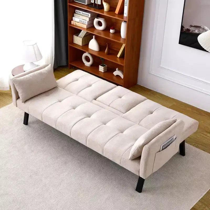 TUYOHW 70" klappbares Schlafsofa mit Getränkehalter & Seitenablage, Baumwoll-Leinen-Schlafsofa für kleine Räume