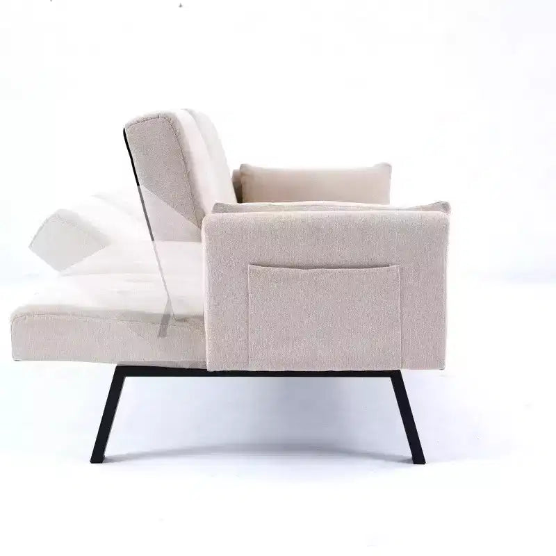 TUYOHW 70" klappbares Schlafsofa mit Getränkehalter & Seitenablage, Baumwoll-Leinen-Schlafsofa für kleine Räume