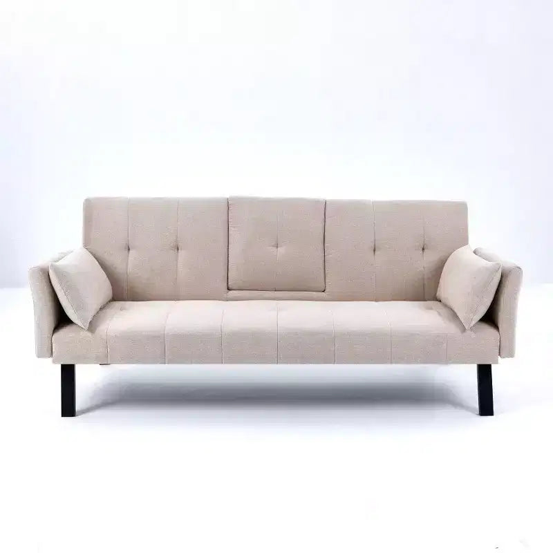 TUYOHW 70" klappbares Schlafsofa mit Getränkehalter & Seitenablage, Baumwoll-Leinen-Schlafsofa für kleine Räume