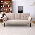 TUYOHW 70'' Foldable Sofa Bed with Cup Holder & Side Storage,Cotton Linen Sofa Bed for Small Spaces