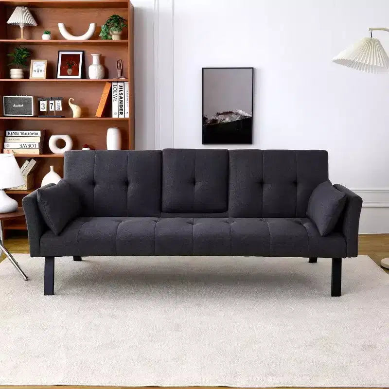 TUYOHW 70" klappbares Schlafsofa mit Getränkehalter & Seitenablage, Baumwoll-Leinen-Schlafsofa für kleine Räume