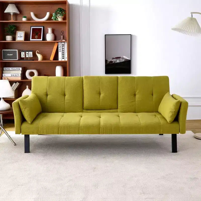 TUYOHW 70" klappbares Schlafsofa mit Getränkehalter & Seitenablage, Baumwoll-Leinen-Schlafsofa für kleine Räume