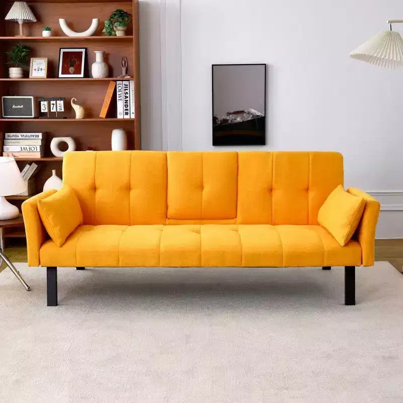TUYOHW 70" klappbares Schlafsofa mit Getränkehalter & Seitenablage, Baumwoll-Leinen-Schlafsofa für kleine Räume