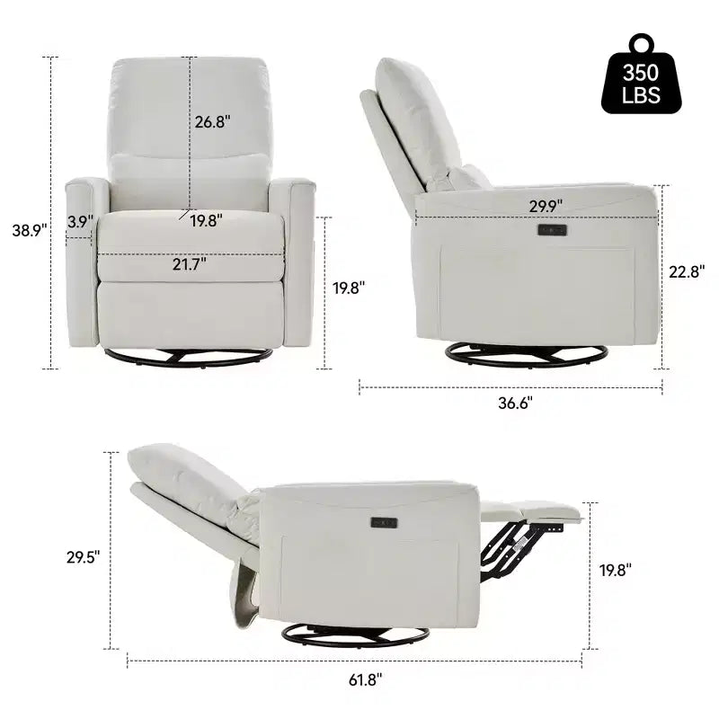 Dyonery Power Swivel Rocker Relaxsofa, kleines elektrisches Relaxsofa mit USB- & Typ-C-Anschlüssen, Gleitsessel für Kinderzimmer mit Lordosenstütze