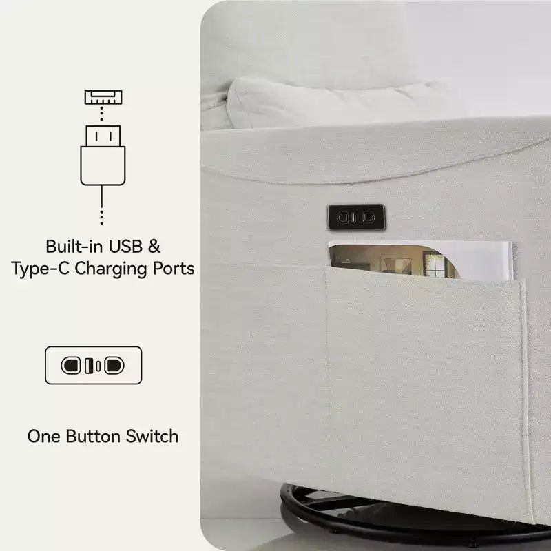 Dyonery Power Swivel Rocker Relaxsofa, kleines elektrisches Relaxsofa mit USB- & Typ-C-Anschlüssen, Gleitsessel für Kinderzimmer mit Lordosenstütze