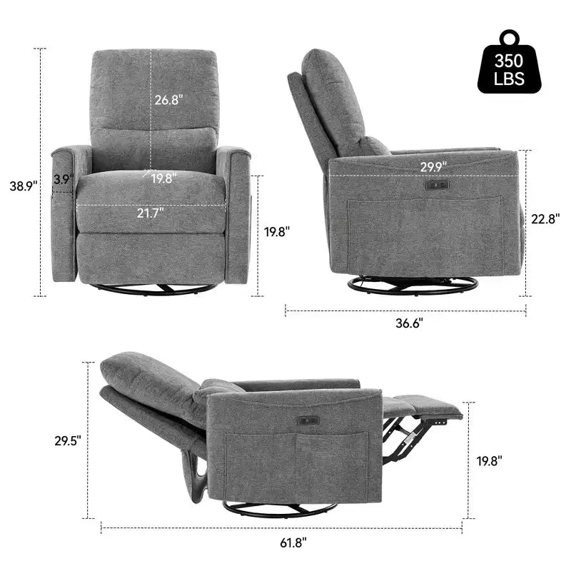 Dyonery Power Swivel Rocker Relaxsofa, kleines elektrisches Relaxsofa mit USB- & Typ-C-Anschlüssen, Gleitsessel für Kinderzimmer mit Lordosenstütze