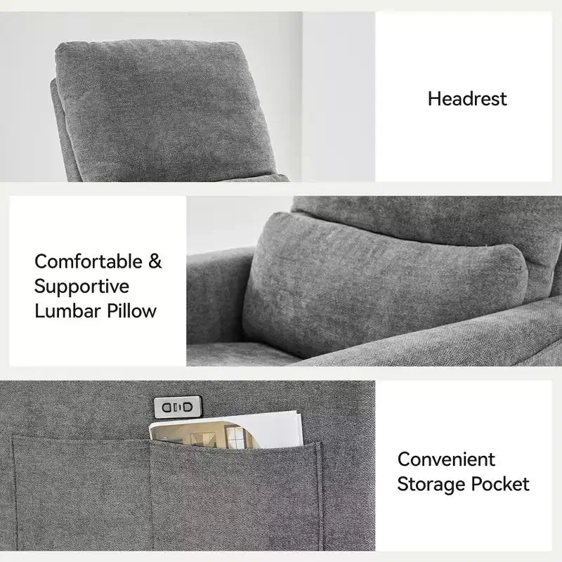 Dyonery Power Swivel Rocker Relaxsofa, kleines elektrisches Relaxsofa mit USB- & Typ-C-Anschlüssen, Gleitsessel für Kinderzimmer mit Lordosenstütze
