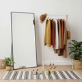 MAYEERTY Aluminum Full-Length Mirror 71x32in, Black, Right Angle, Tempered Glass, With Stand