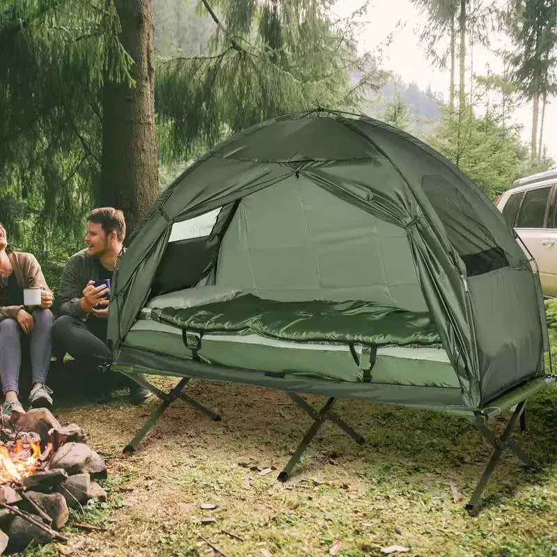 All-in-One Klappfeldbetten für Erwachsene, erhöhtes Zelt mit Schlafsack, dicke Luftmatratze, tragbares Einzelschlaf-Feldbett Campingbett