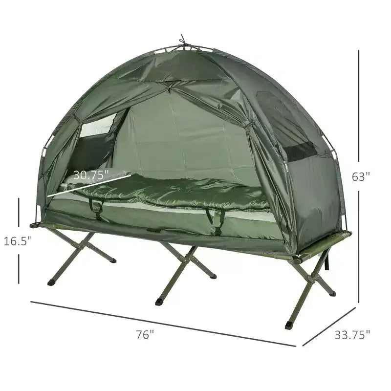 All-in-One Klappfeldbetten für Erwachsene, erhöhtes Zelt mit Schlafsack, dicke Luftmatratze, tragbares Einzelschlaf-Feldbett Campingbett