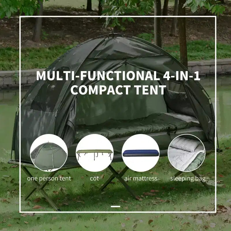 All-in-One Klappfeldbetten für Erwachsene, erhöhtes Zelt mit Schlafsack, dicke Luftmatratze, tragbares Einzelschlaf-Feldbett Campingbett