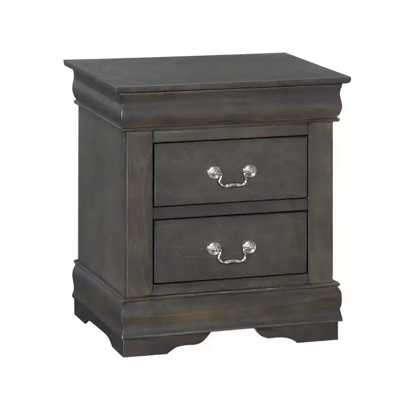 Royal Hampton Traditional Style Wooden Nightstand with Two Drawers and Metal Handles, Dark Gray