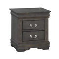 Royal Hampton Traditional Style Wooden Nightstand with Two Drawers and Metal Handles, Dark Gray