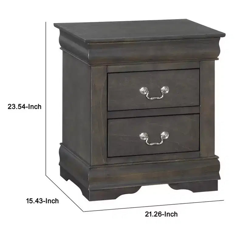 Royal Hampton Nachttisch im traditionellen Stil, Holz, mit zwei Schubladen und Metallgriffen, Dunkelgrau